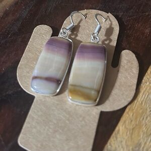 Authentic Mookite .925 Silver Earrings - Banded with Cream, Purple, & Yellow